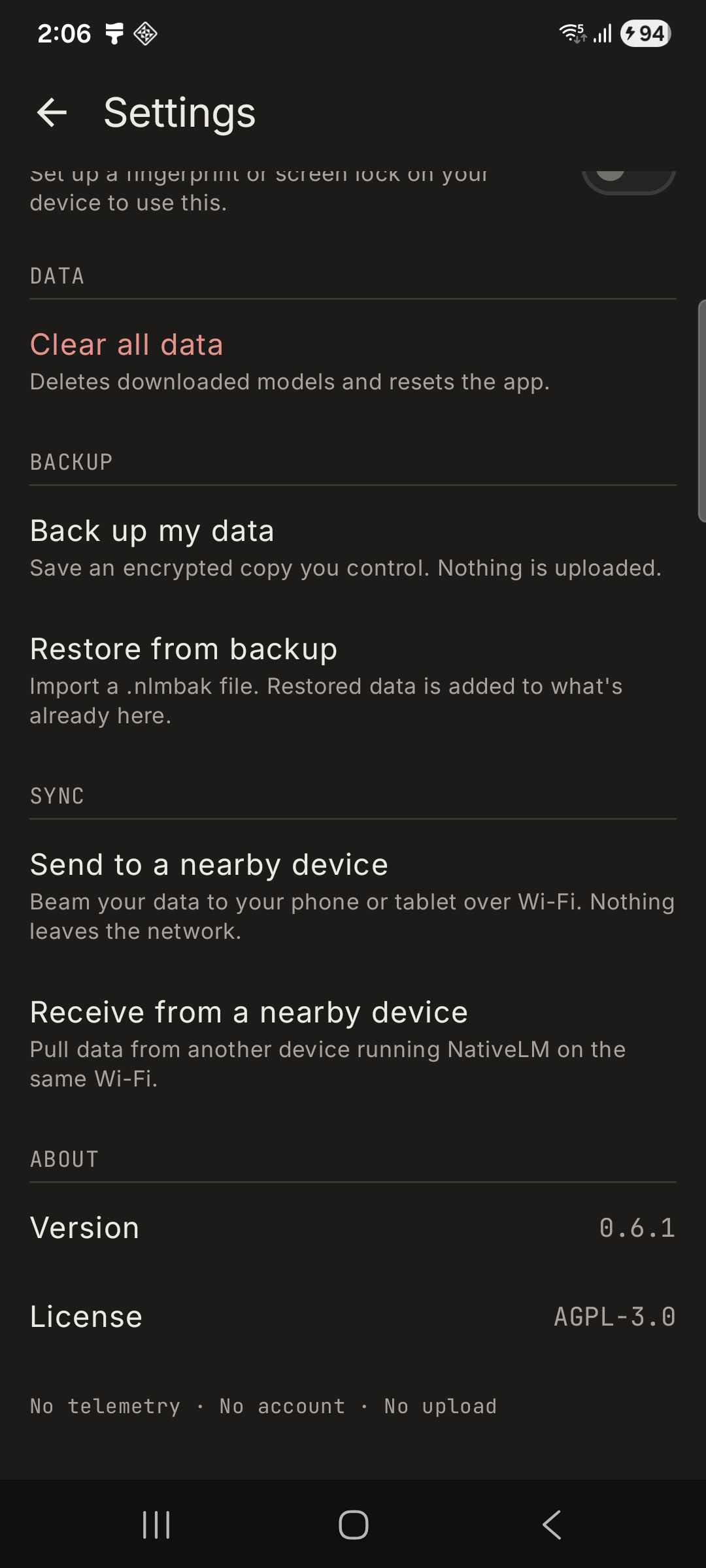 Settings Sync Section
