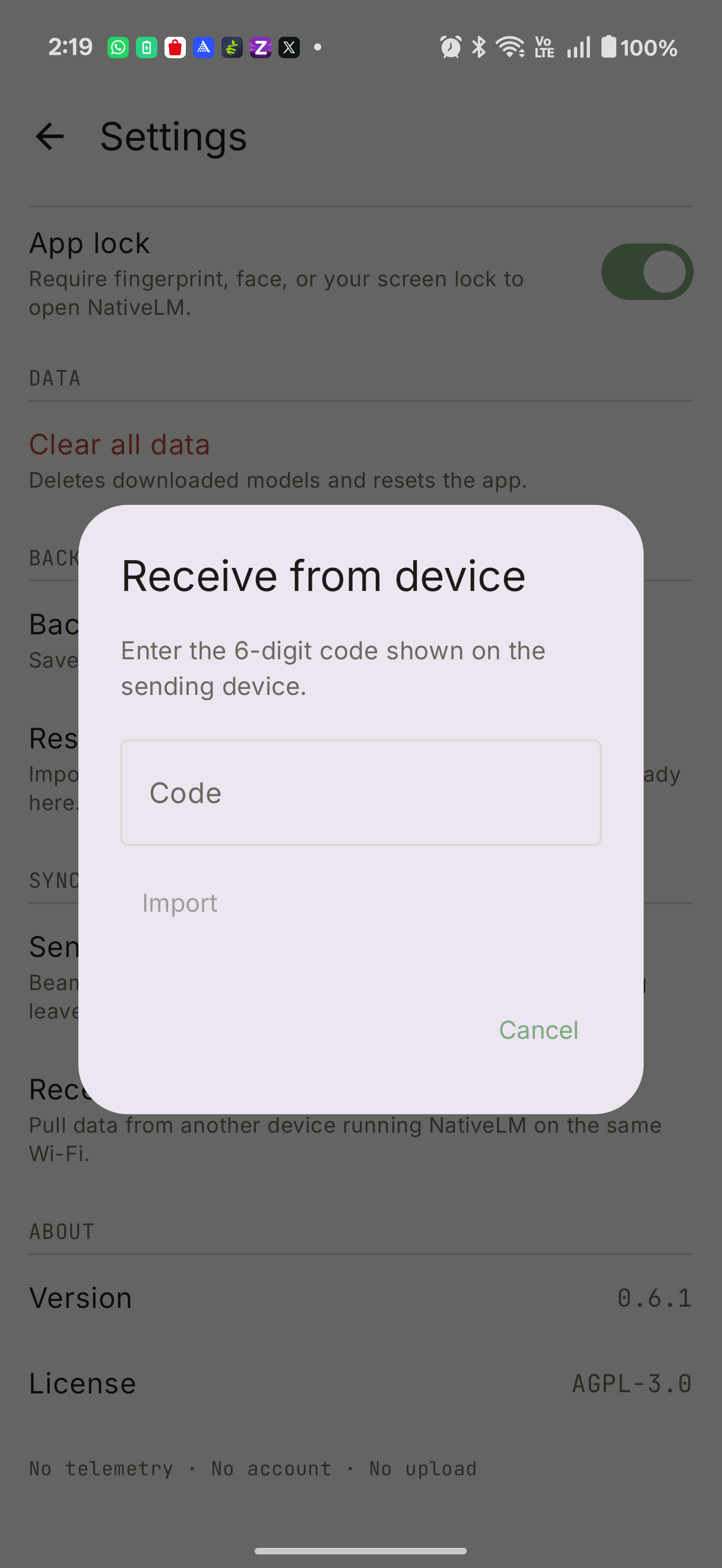 Receiver Code Entry